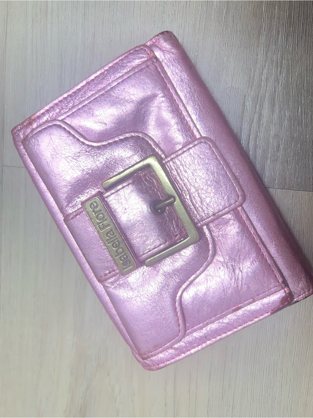 Vintage Isabella Fiore Metallic Pink Buckle Wallet